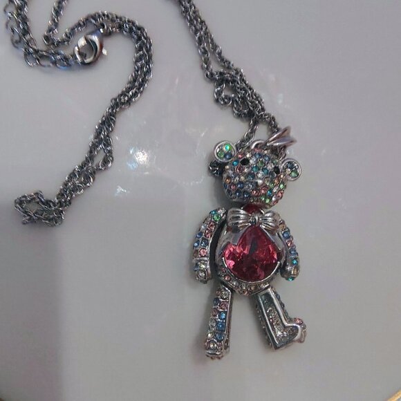 Swarovski Crystals J. Nina Necklace Teddy Bear Articulated Pastels Pink - Picture 4 of 9